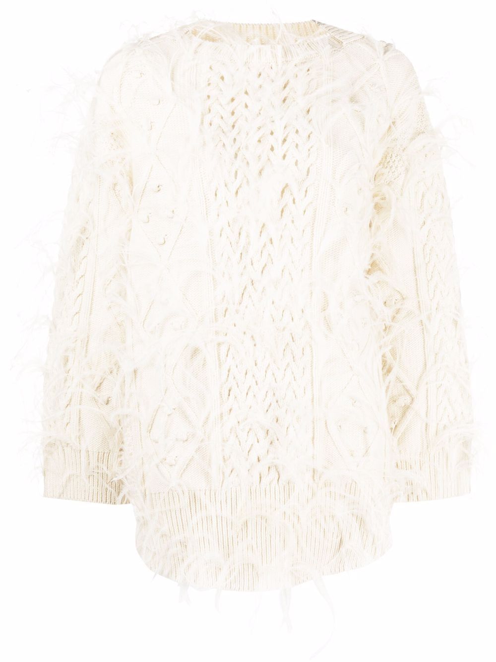 Feather-embellished wool jumper - Neutrals