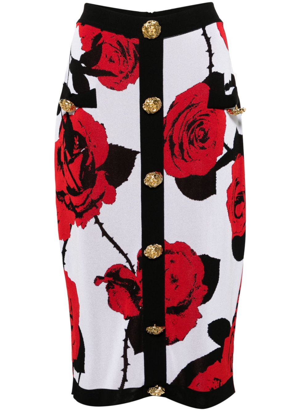 Floral-jacquard midi skirt - White