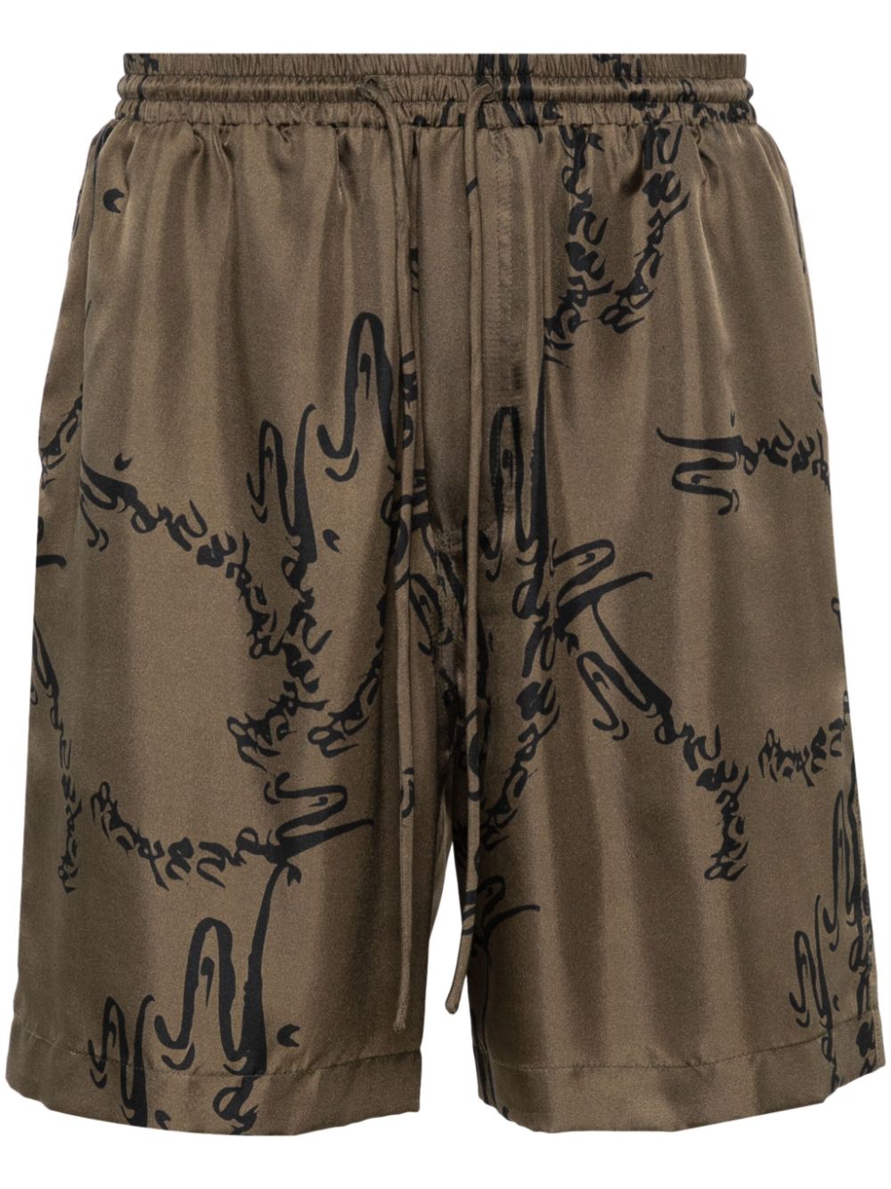 Abstract-print silk shorts - Green