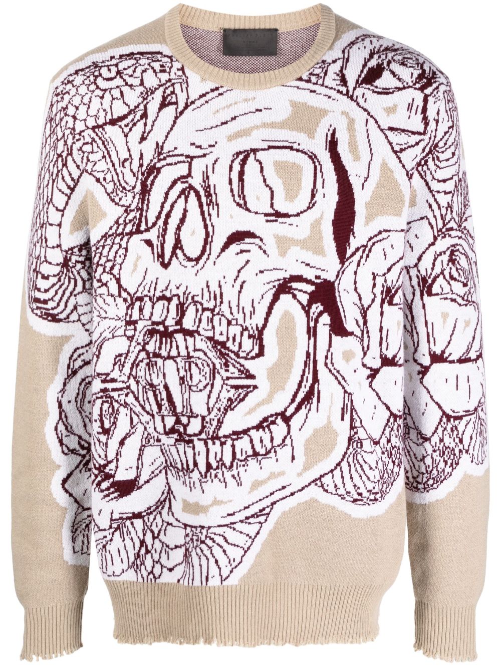 Skull patterned-intarsia sweatshirt - Neutrals