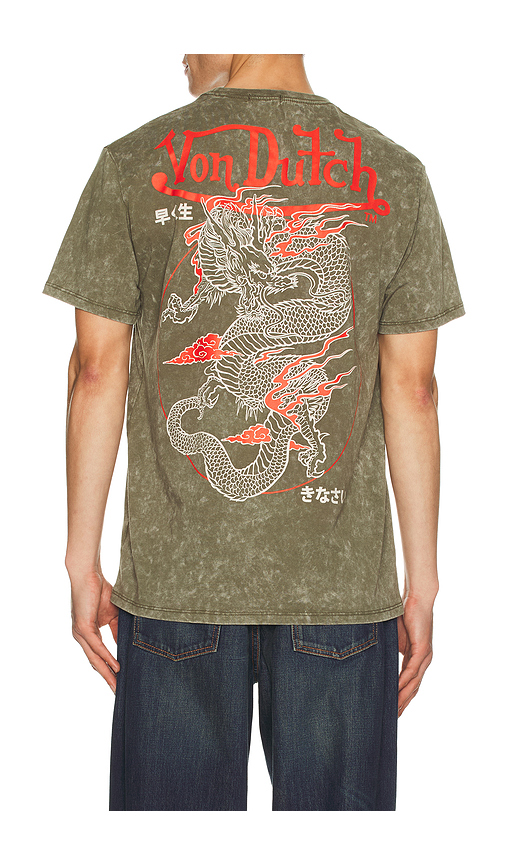 Von Dutch Dragon Washed Tee in Green. XL/1X. Also in