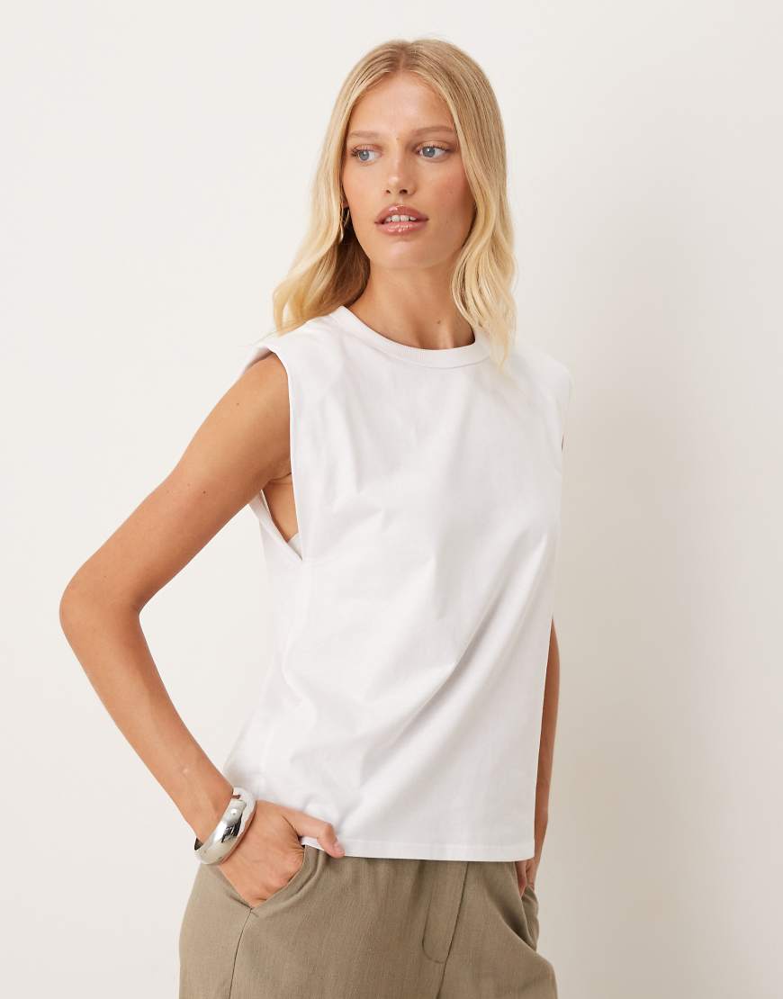 Cotton sleeveless t-shirt in white