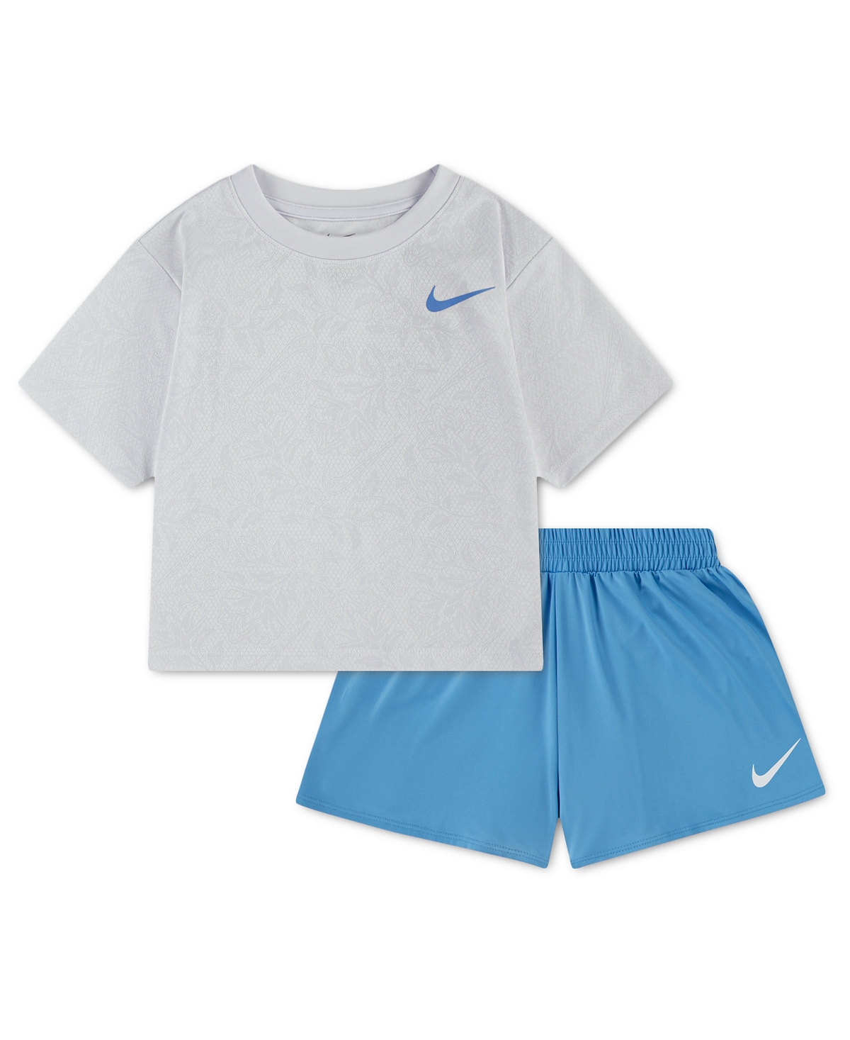 Girls' 4-6X Lace It Up Crewneck T-Shirt and Swing Shorts, 2-Piece Set - University Blue, Gray