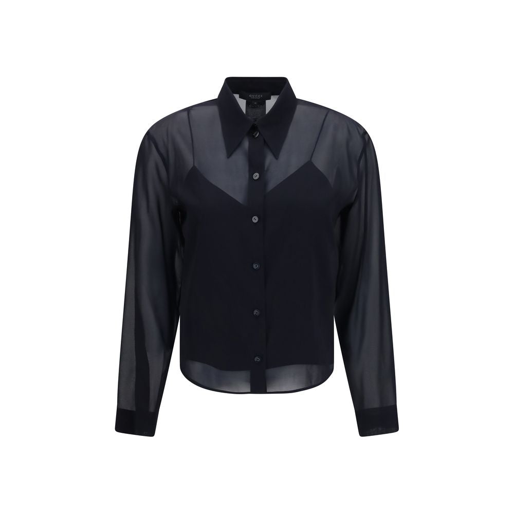 Stretch Silk Chiffon Blouse — Black