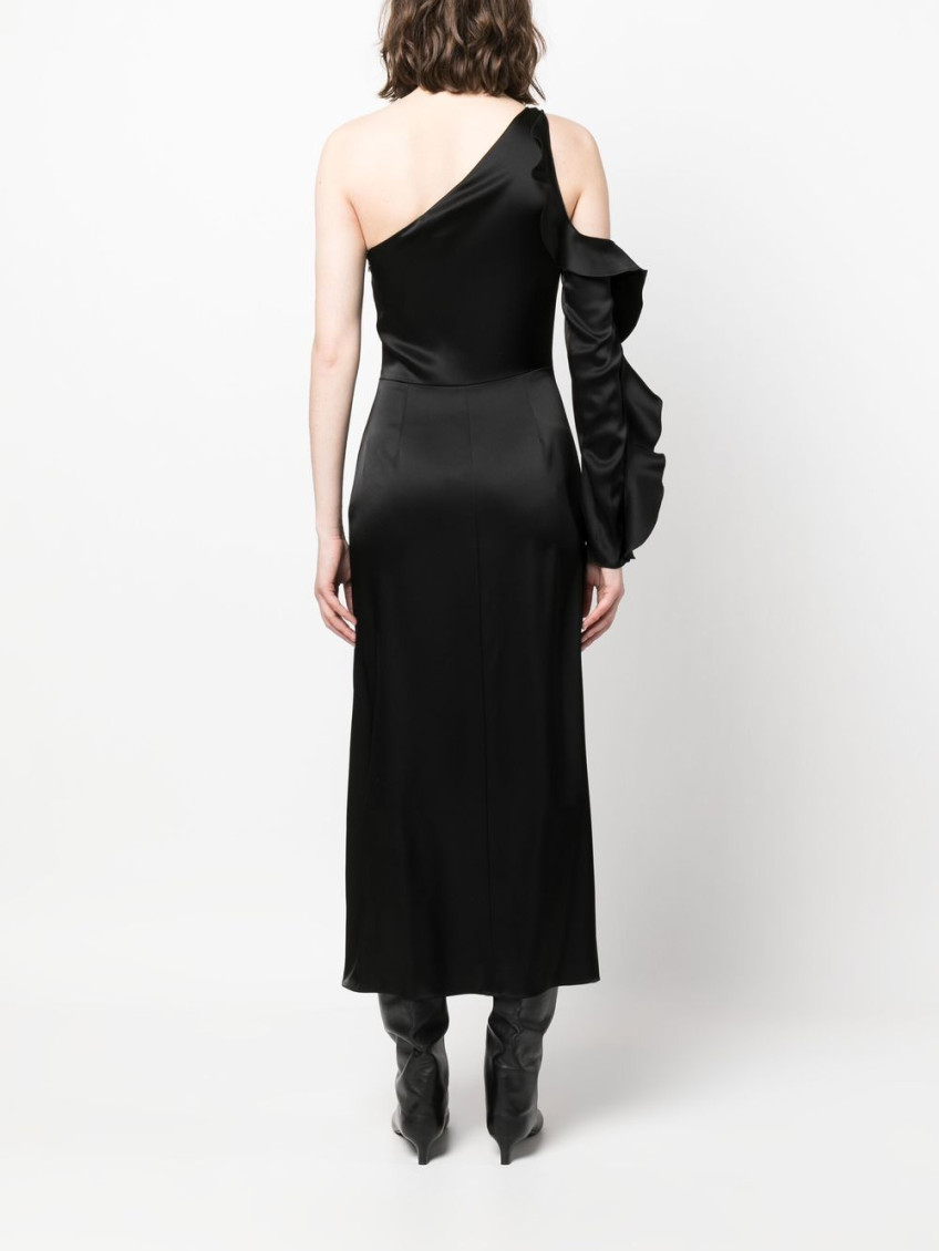 - Ruffle Detail One Shoulder Midi Dress