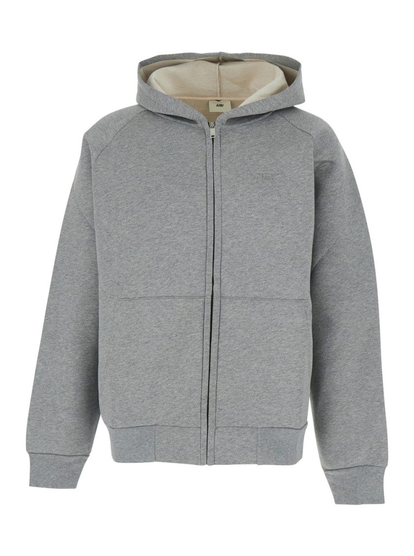 Grey Hoodie With Dropped Shoulders In Neoprene Man