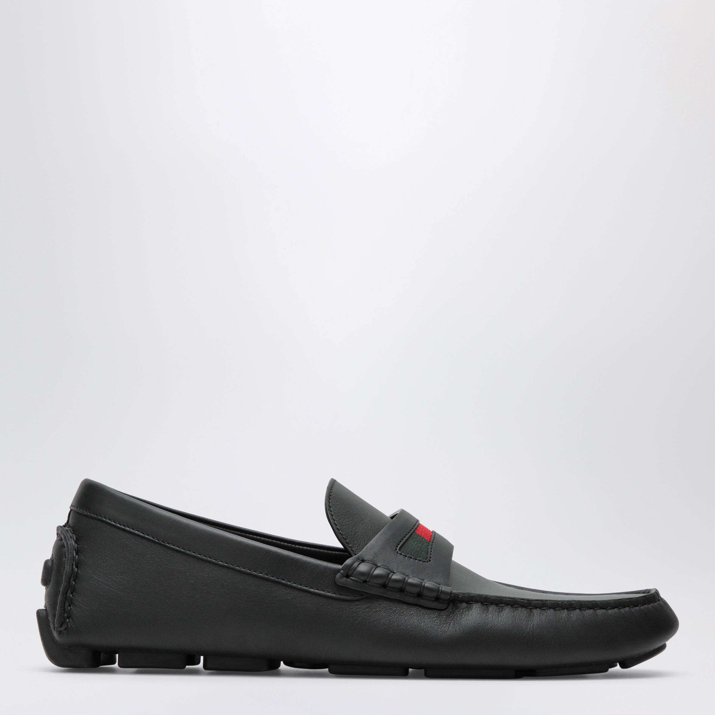 Men's driver loafer in black leather with Web