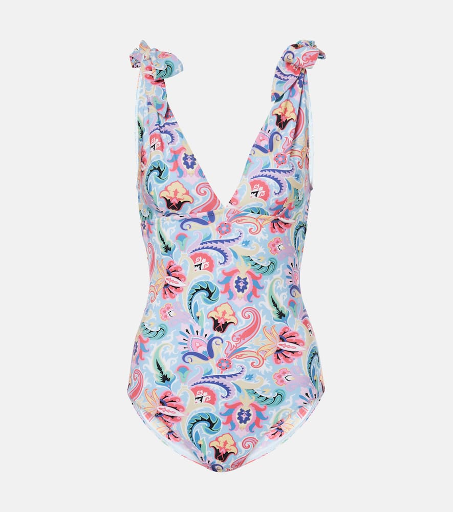 Printed bow-detail swimsuit