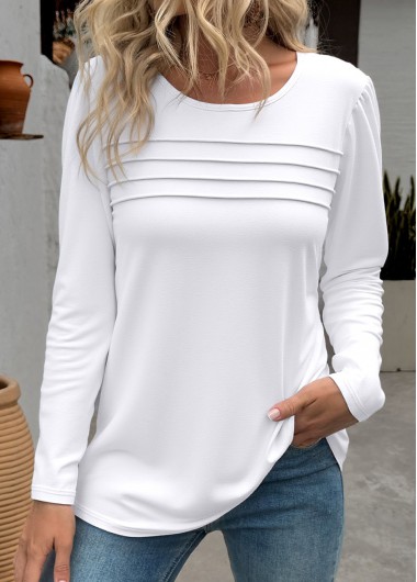 Modlily White Long Sleeve Round Neck T Shirt