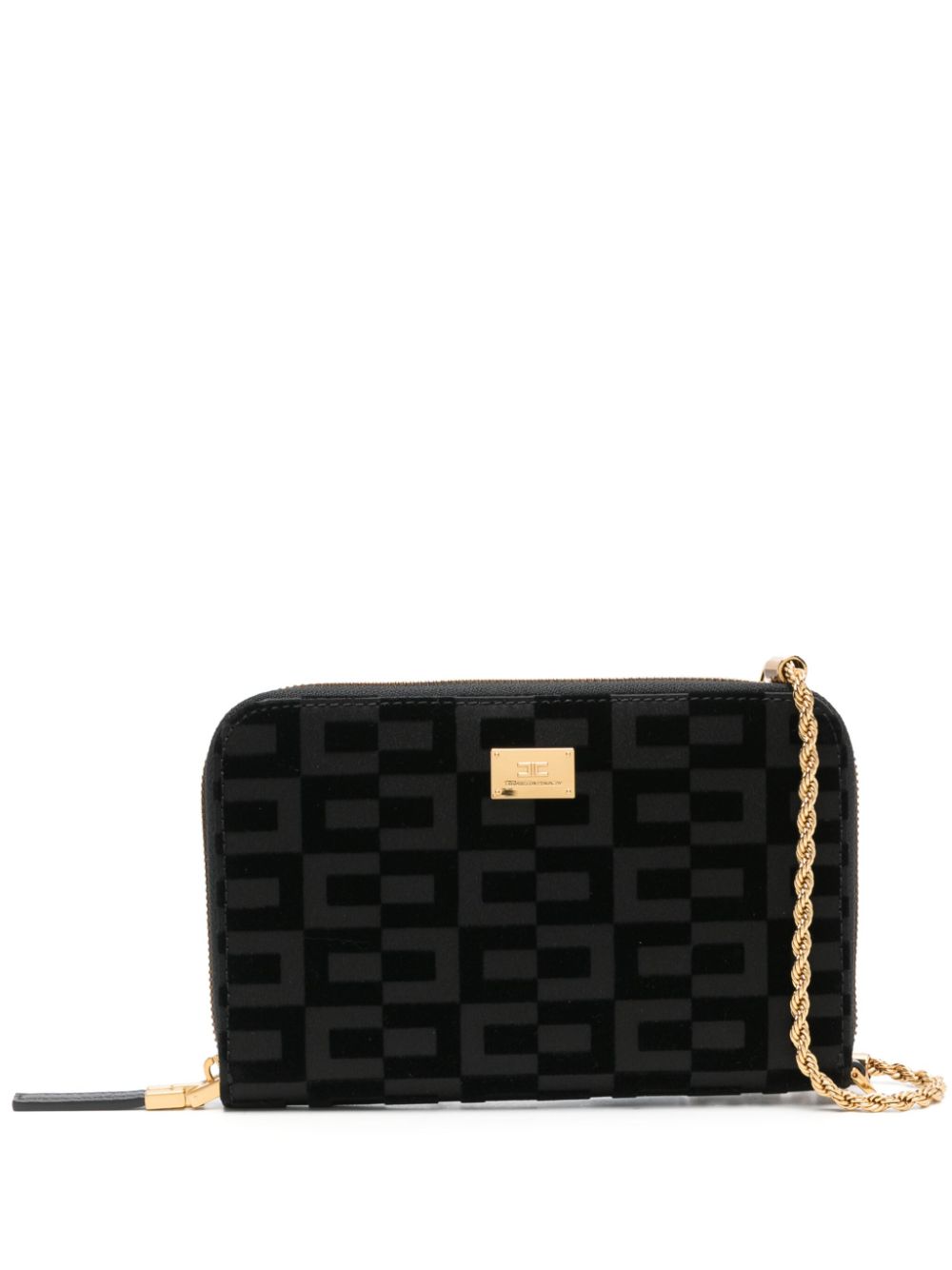 La Dame flocked-monogram phone pouch - Black