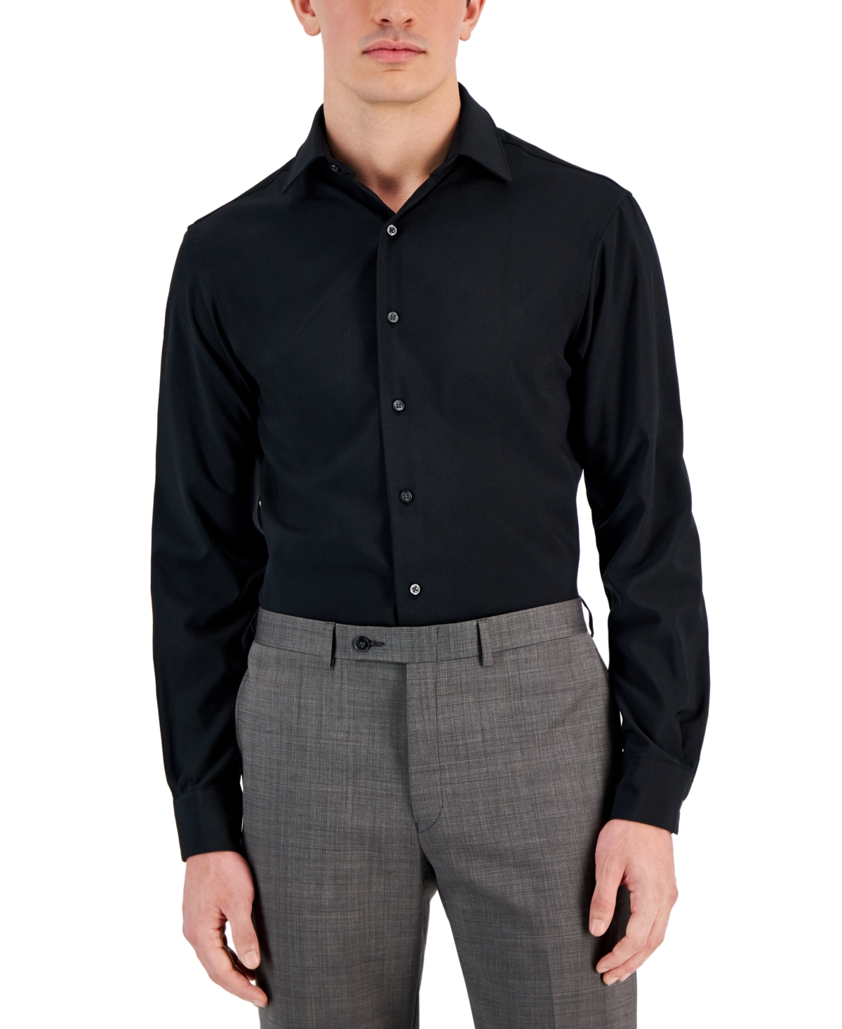 Men's Regular Fit 4-Way Stretch Dress Shirt, Created for Macy's - Deep Black