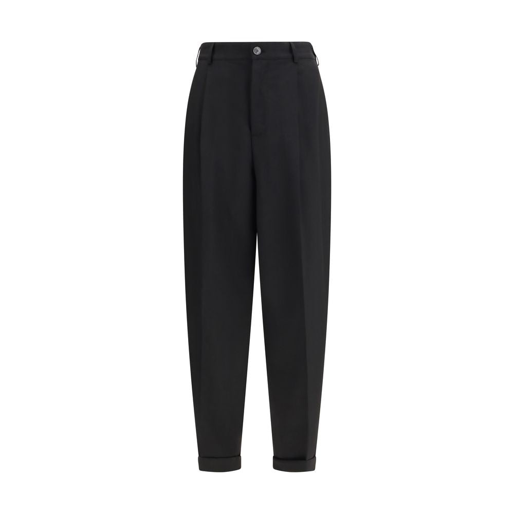 Pleated Wool Trousers — Black