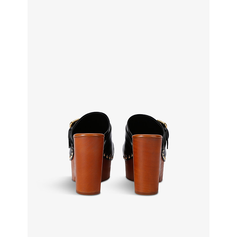 Womens Black Jeanette Wedge Cowhide Clogs