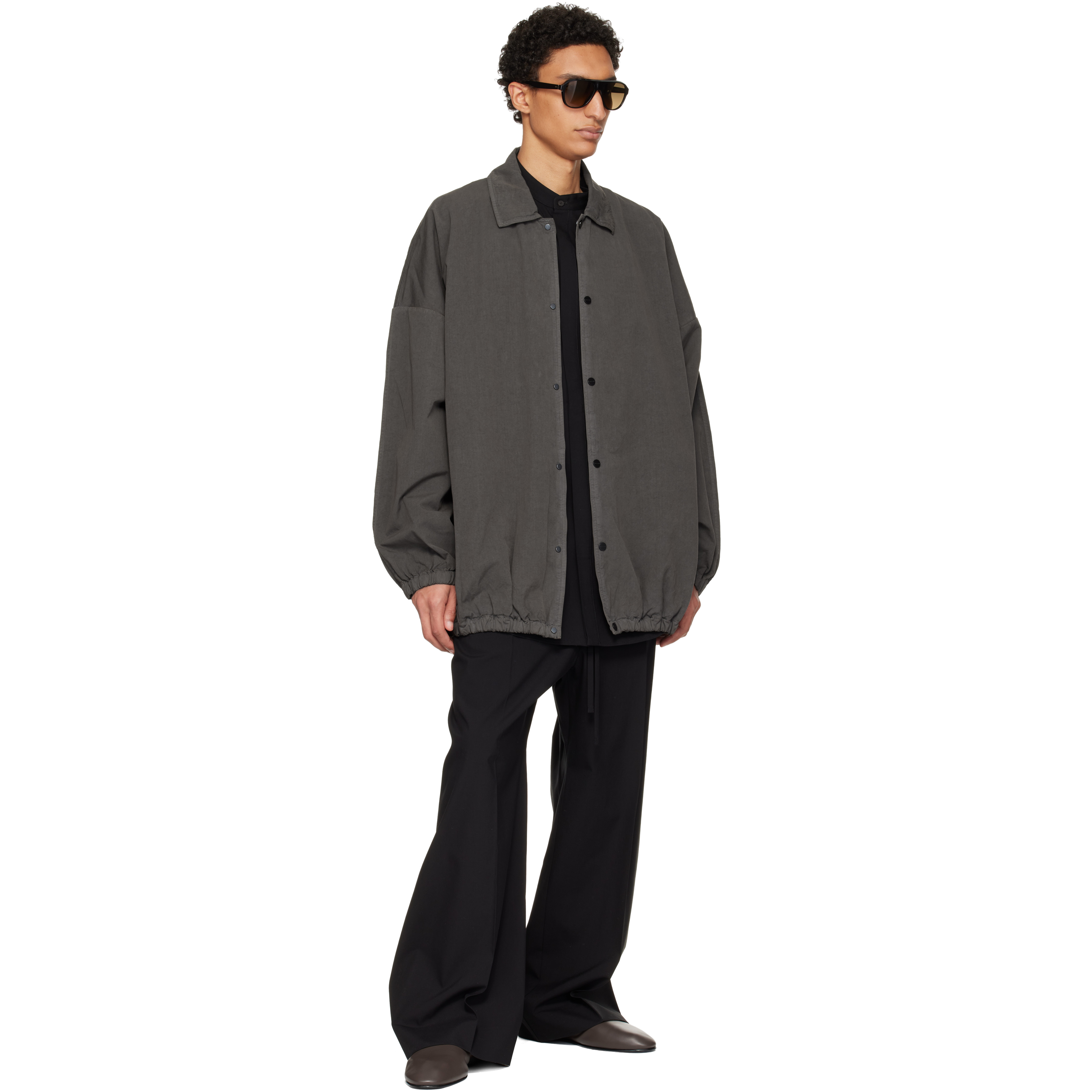 Gray Garment Dyed Cotton Windbreaker Jacket