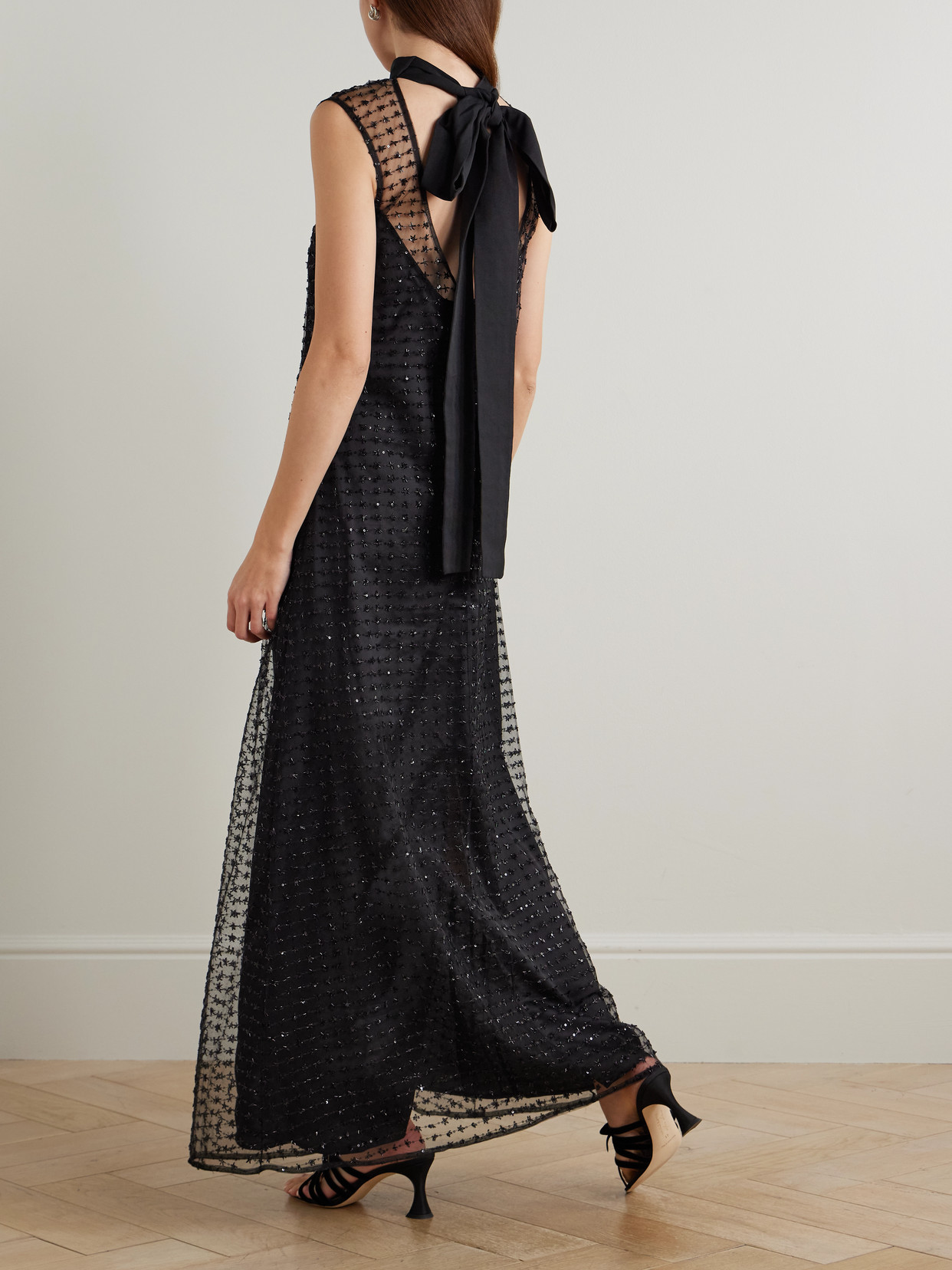 Albee Embellished Tie-detailed Faille-trimmed Tulle Maxi Dress - Black
