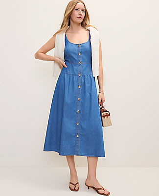 Ann Taylor Weekend Chambray Flare Midi Dress