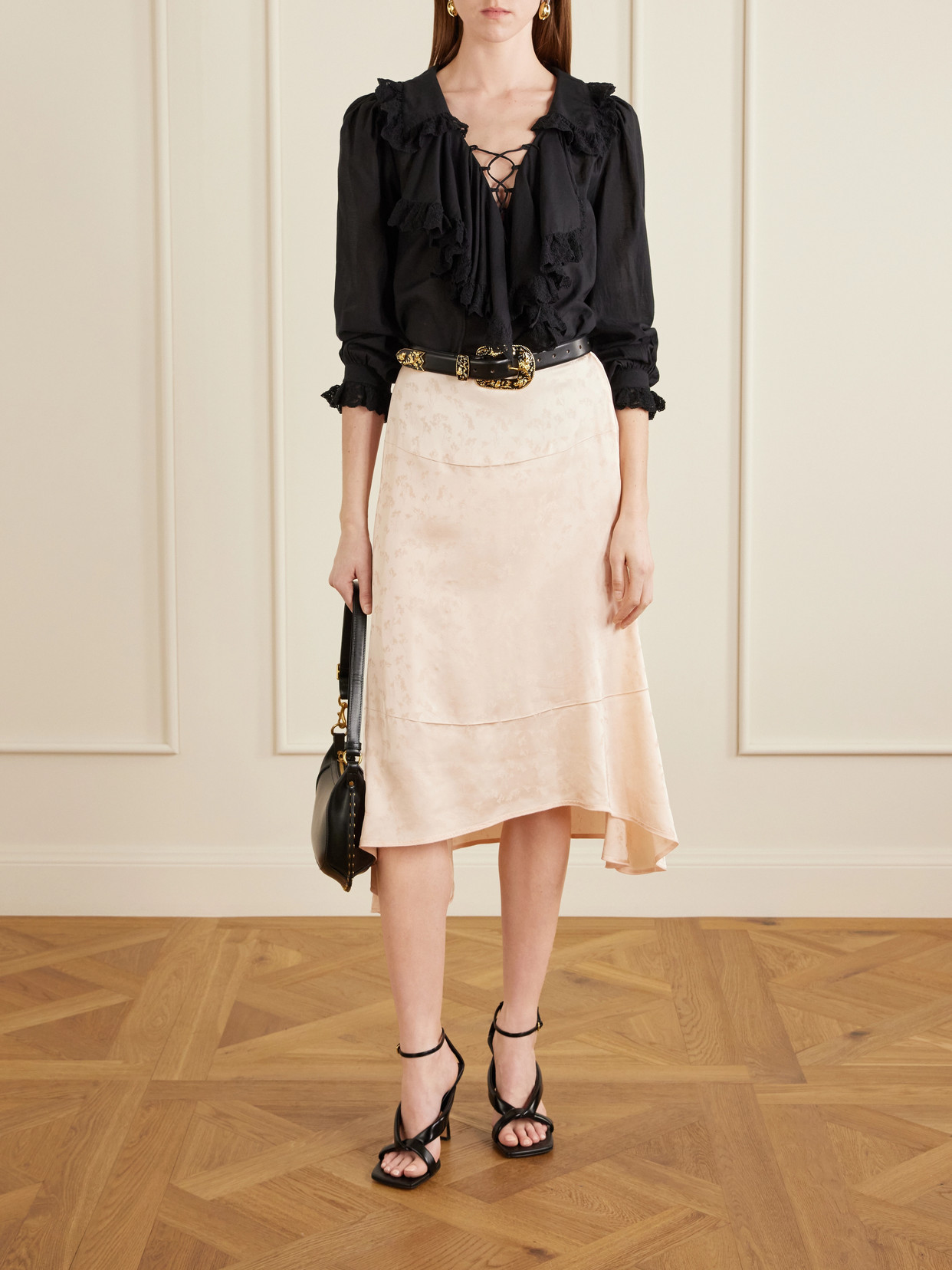Milia Shirred Cotton-blend Blouse - Black