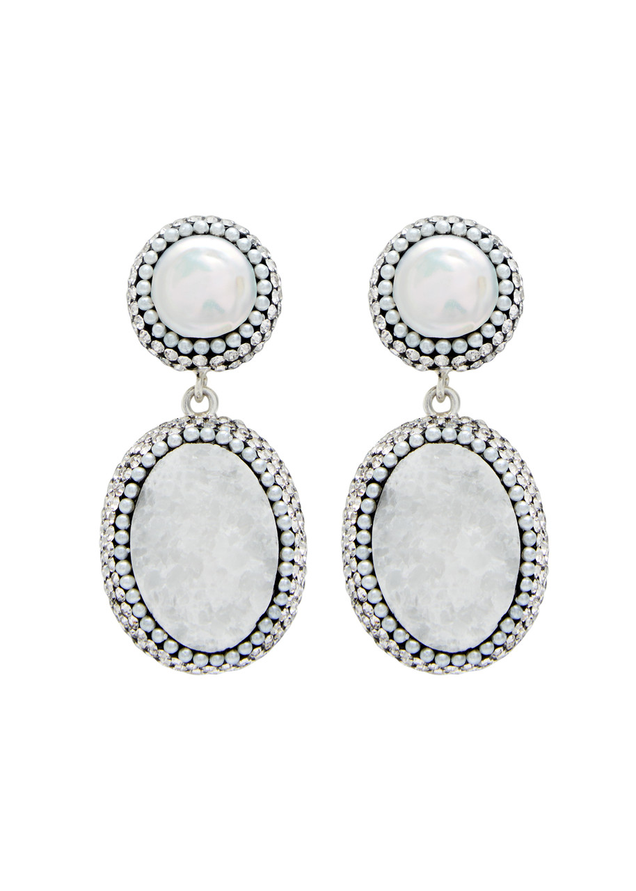 Soru Jewellery Baroque Pearl and Chalcedony Sterling Silver Drop Earrings