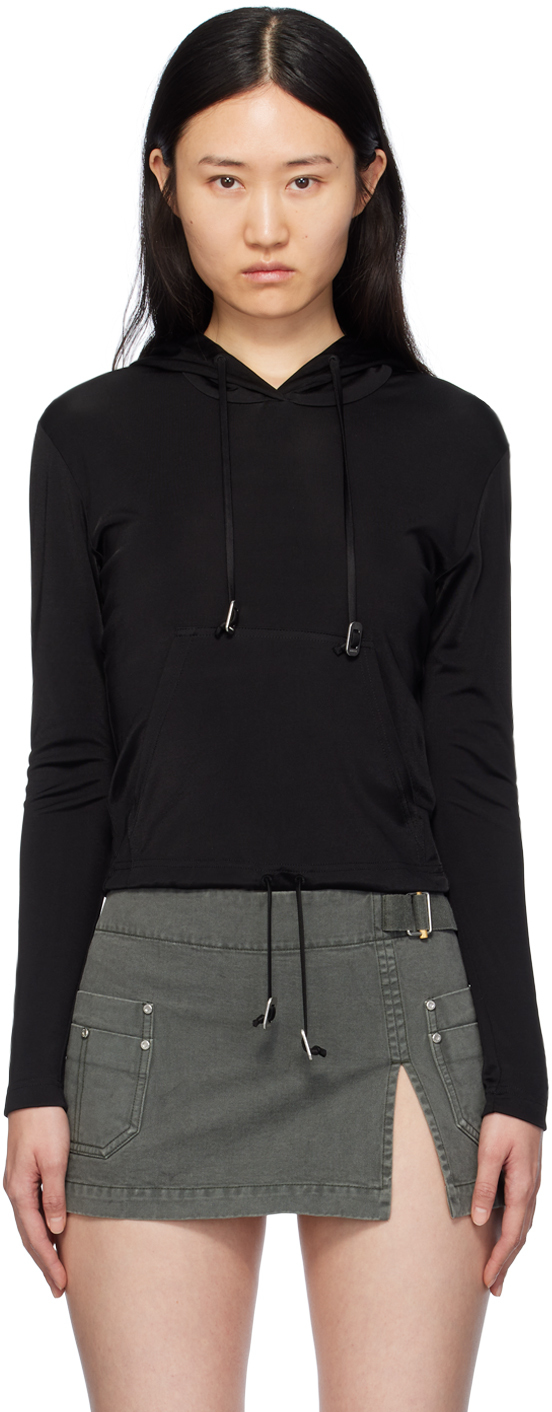 Dion Lee Black Lustrous Shrunken Hoodie