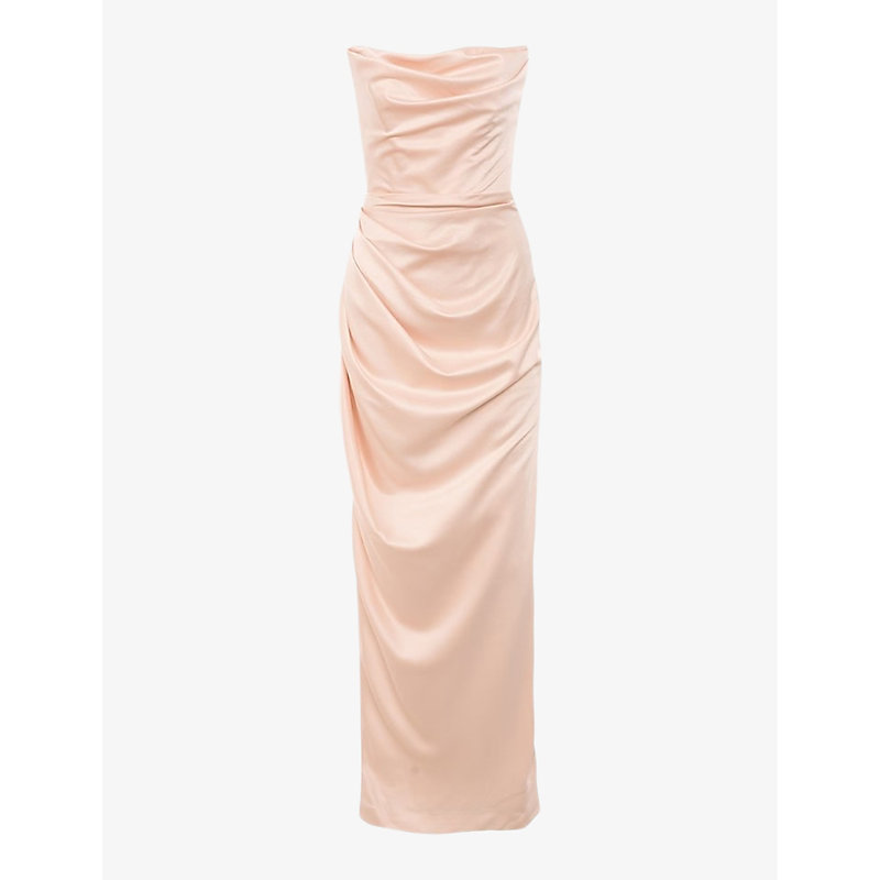 Womens Champagne Adrienne Strapless Corset Stretch-satin Maxi Dress 