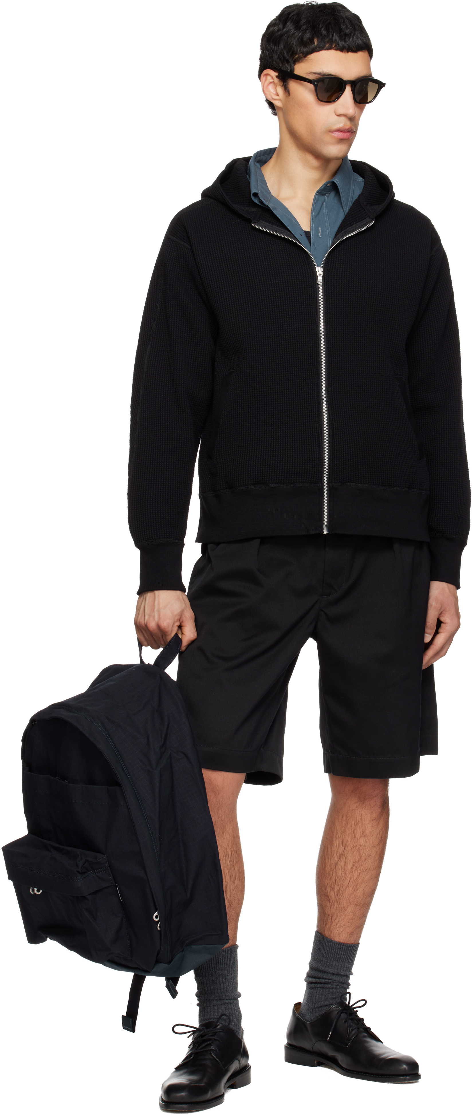 Black Zip-Up Thermal Hoodie
