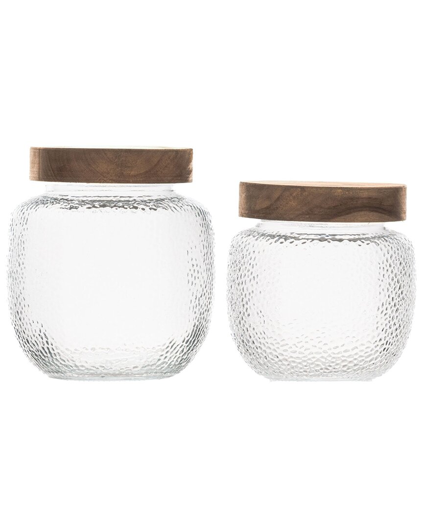 Set Of 2 Hanover Glass Canisters With Acacia Lid