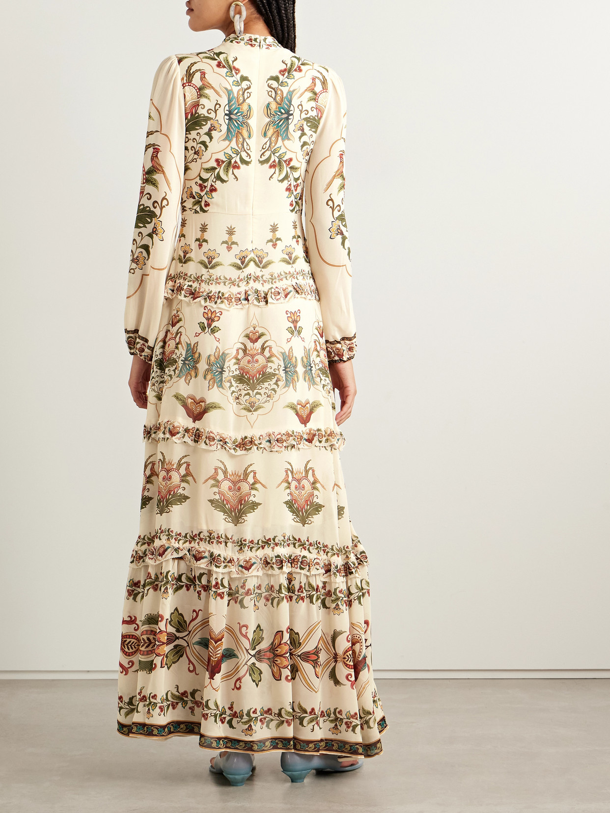 Majestic Hearts Tiered Floral-print Georgette Maxi Dress - Cream