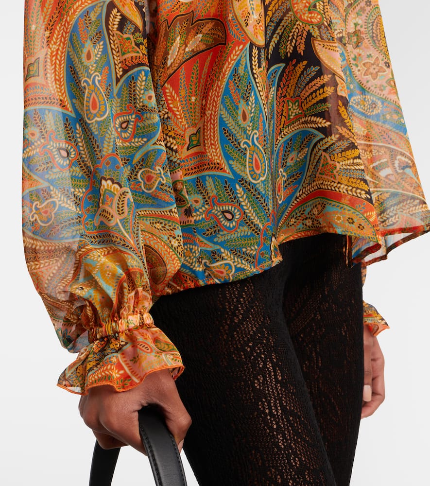 Printed ruffled silk blouse