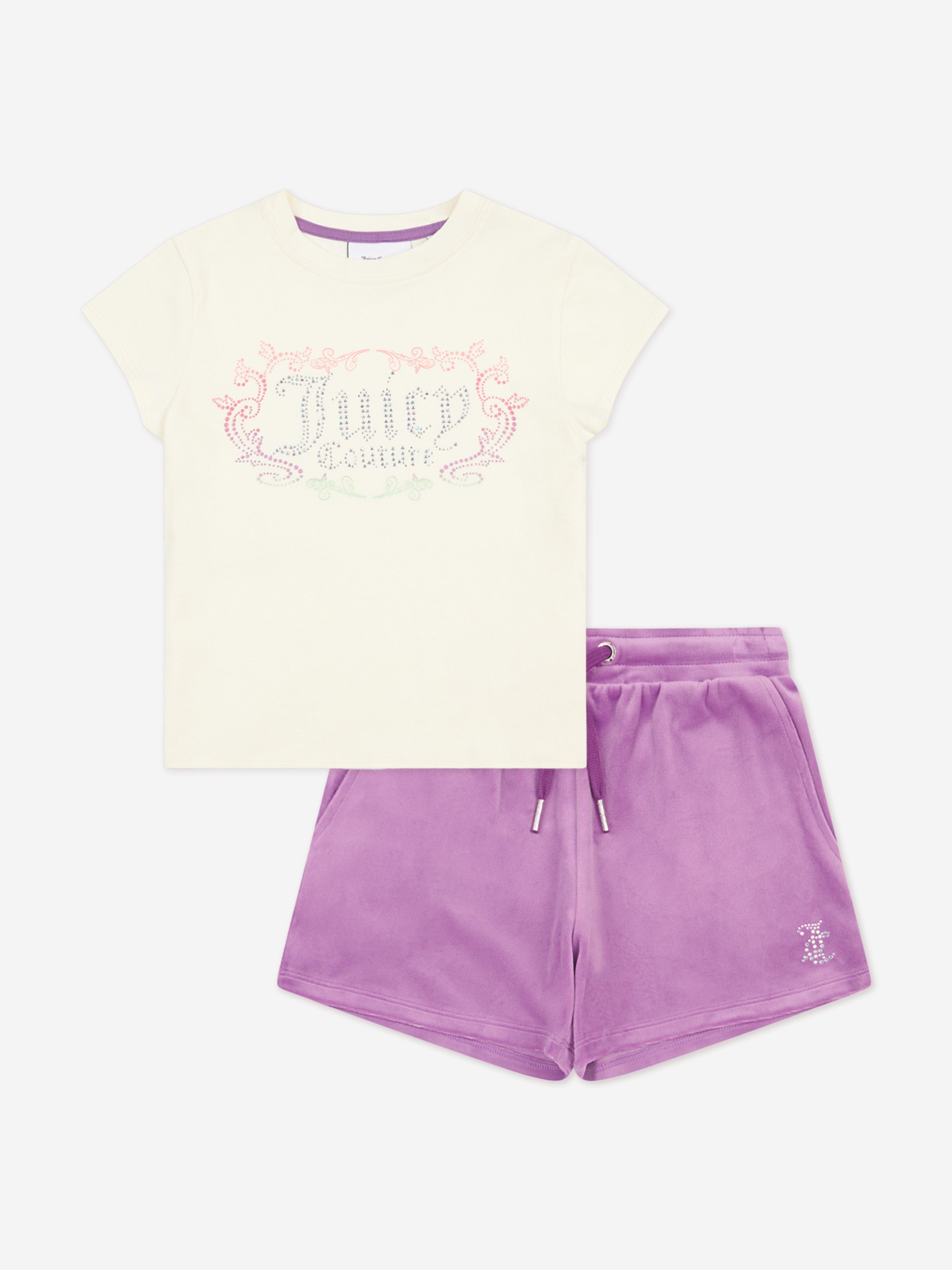 Juicy Couture Girls Heritage T-Shirt and Velour Shorts Set in Purple 15 - 16 Yrs