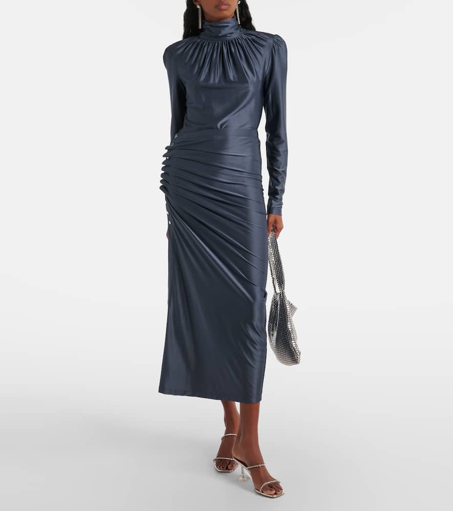 Gathered jersey midi skirt