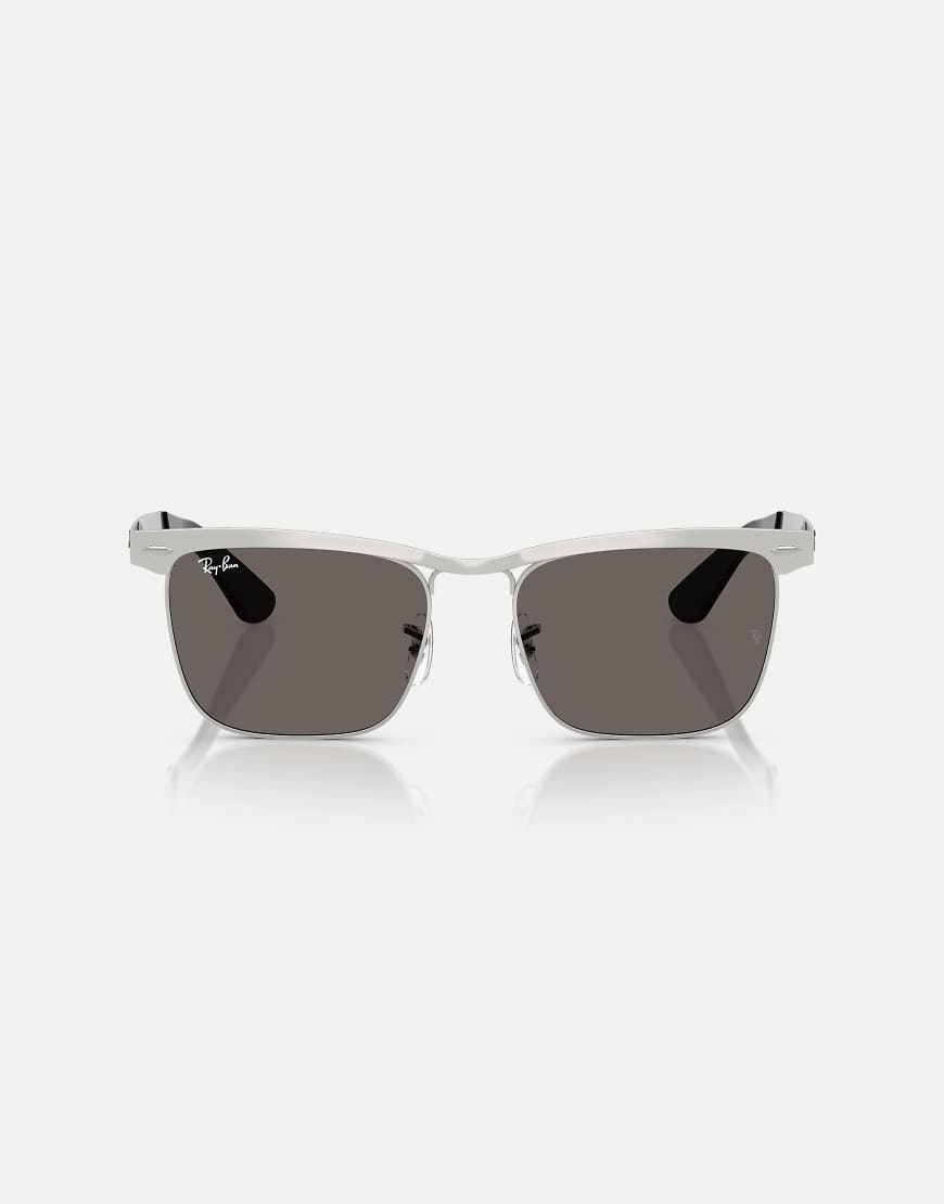 Wayfarer deluxe square sunglasses with grey lens in sandblasted silver on silver