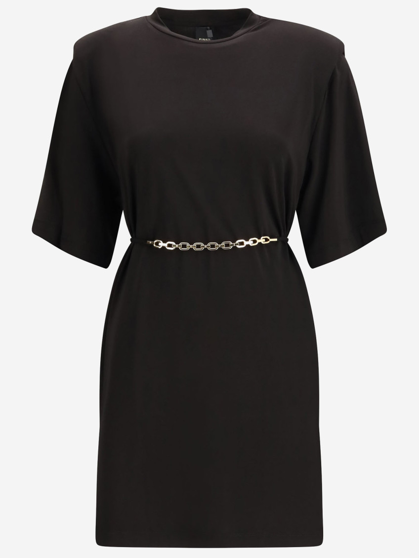 Mini dress with structured shoulders and chain - L