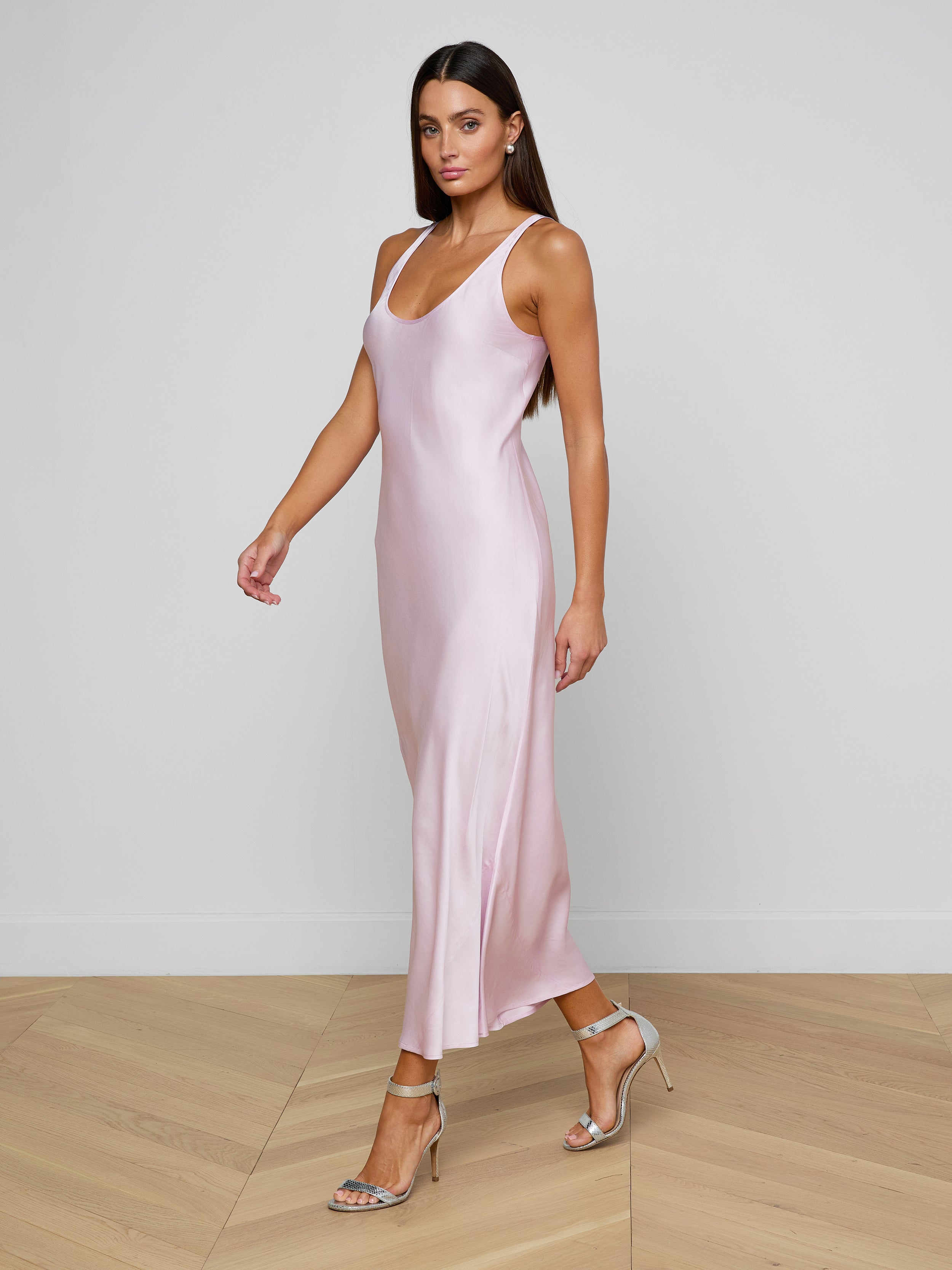 Akiya Satin Maxi Dress In Icy Lilac