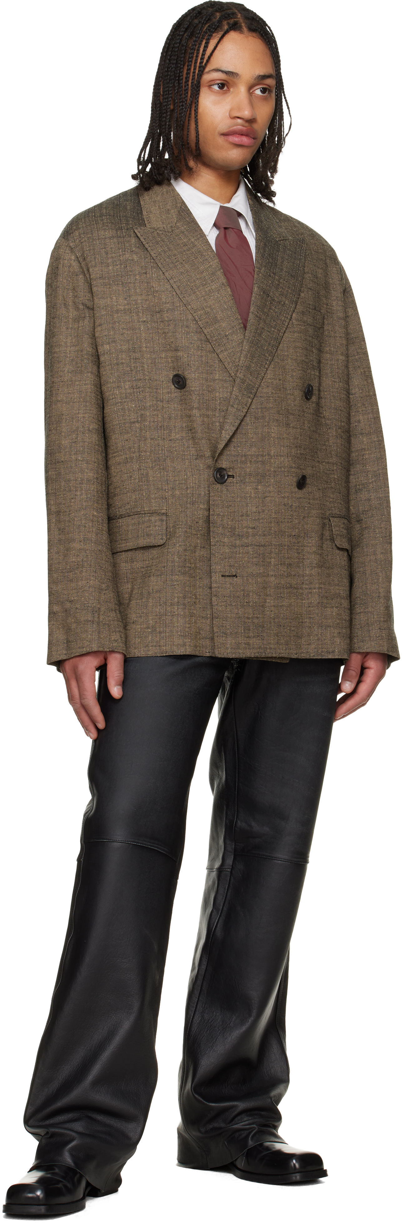 Black Carlson Cut Leather Pants
