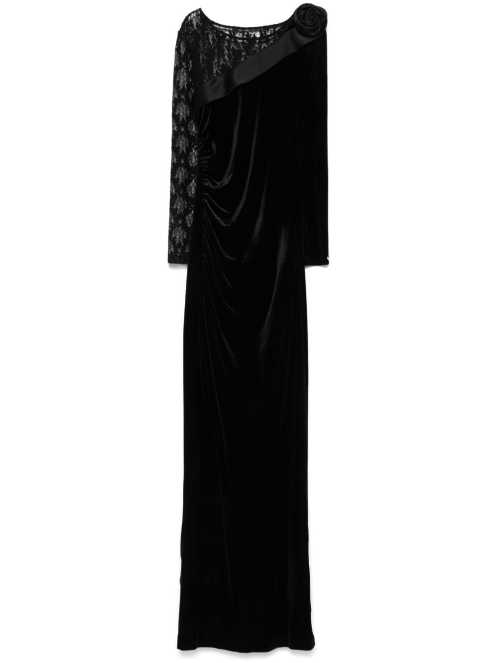 Lace-insert velvet maxi dress - Black