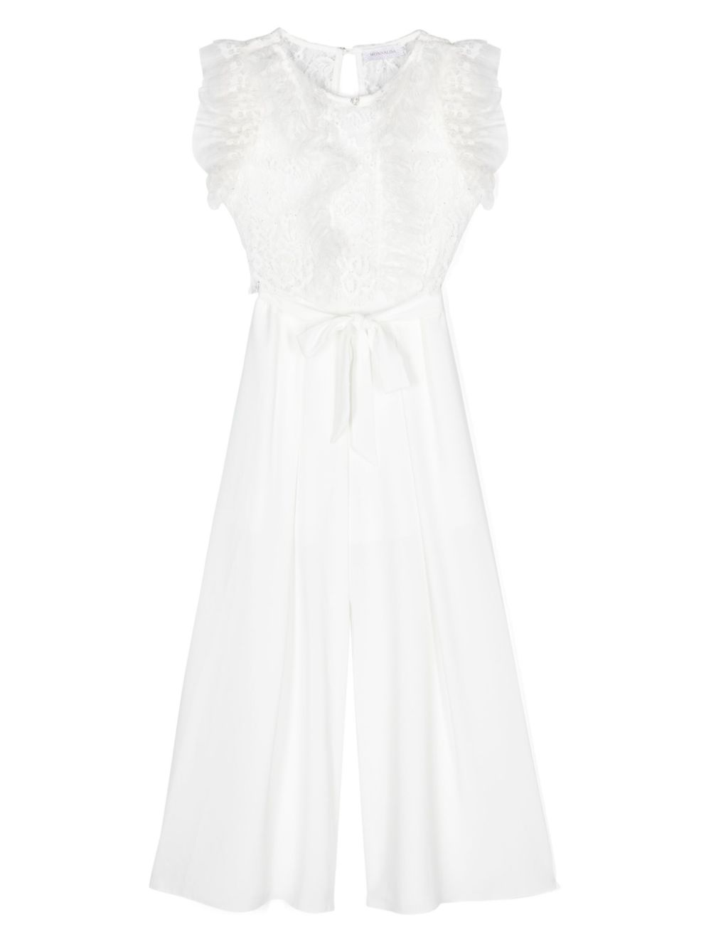 Floral-lace ruffled jumpsuit - White