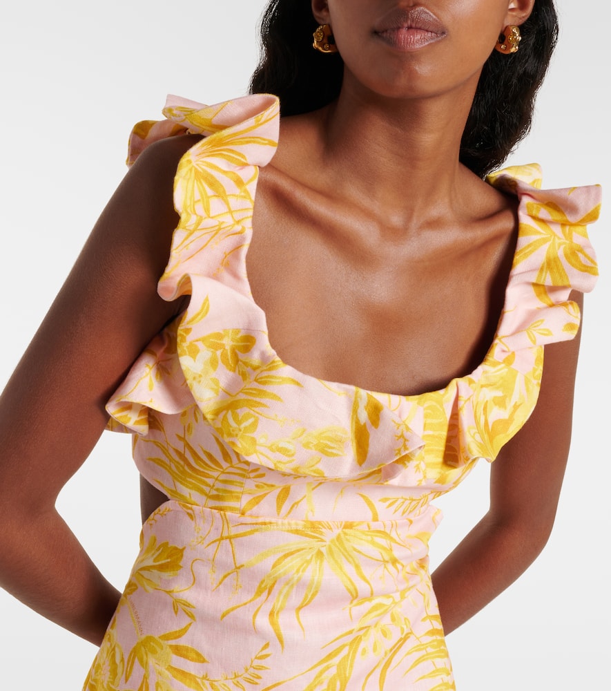Golden Ruffle floral linen minidress