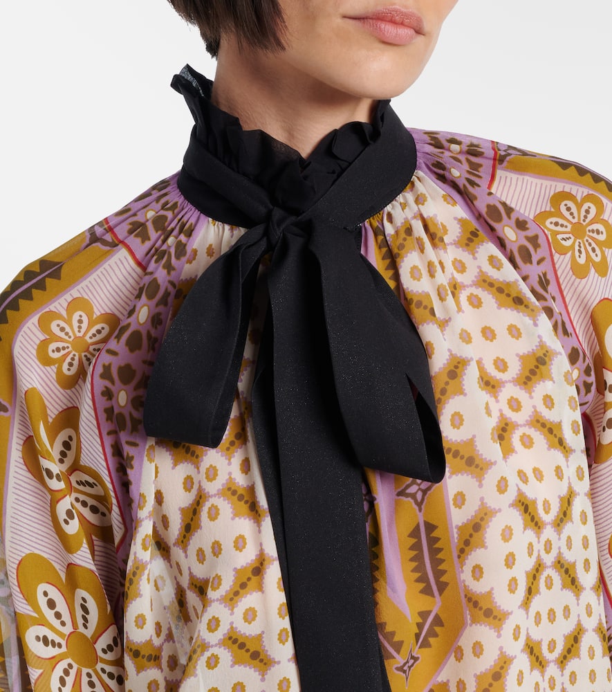 Cerere printed tie-neck silk blouse