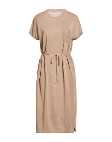 Woman Midi dress Sand Size 6 Metallic fiber, Linen, Cotton