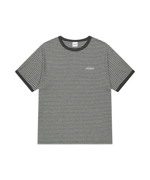 BASIC LOGO STRIPE RINGER TEE GREY