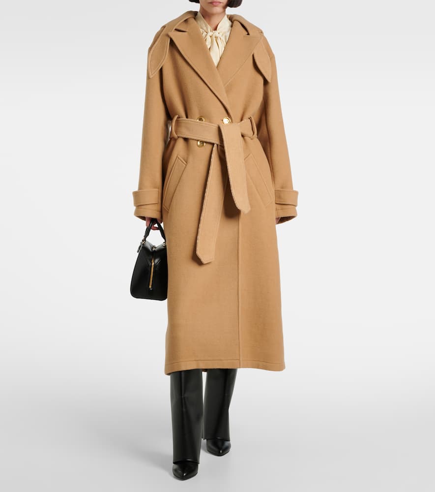 Wool and silk wrap coat