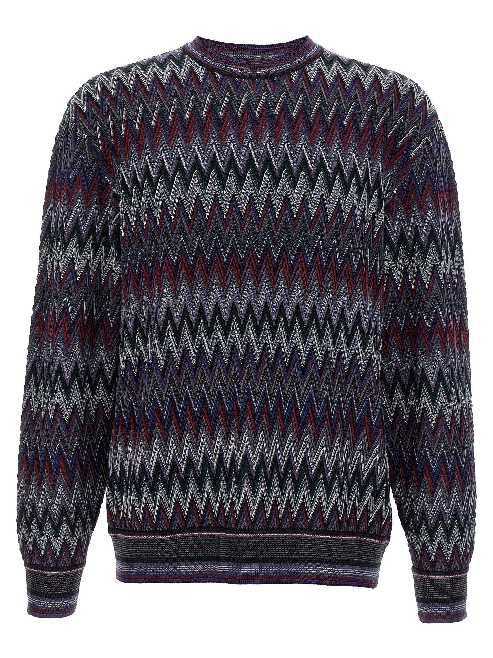 Zigzag Jacquard Wool Sweater — Navy
