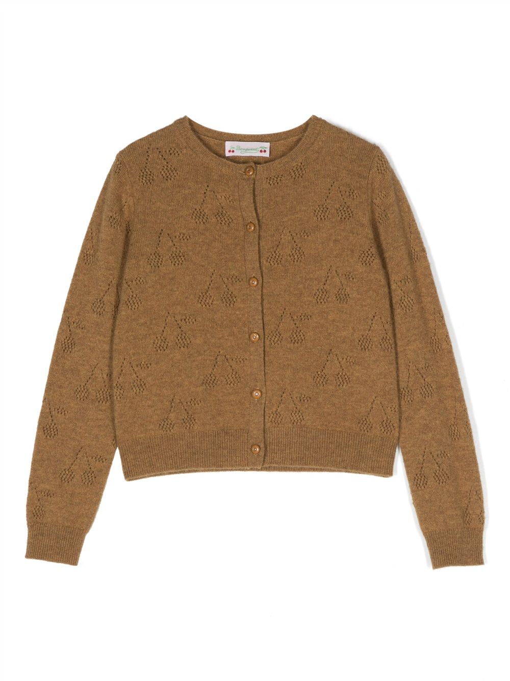 Perforated-cherry embellished cashmere cardigan - Brown