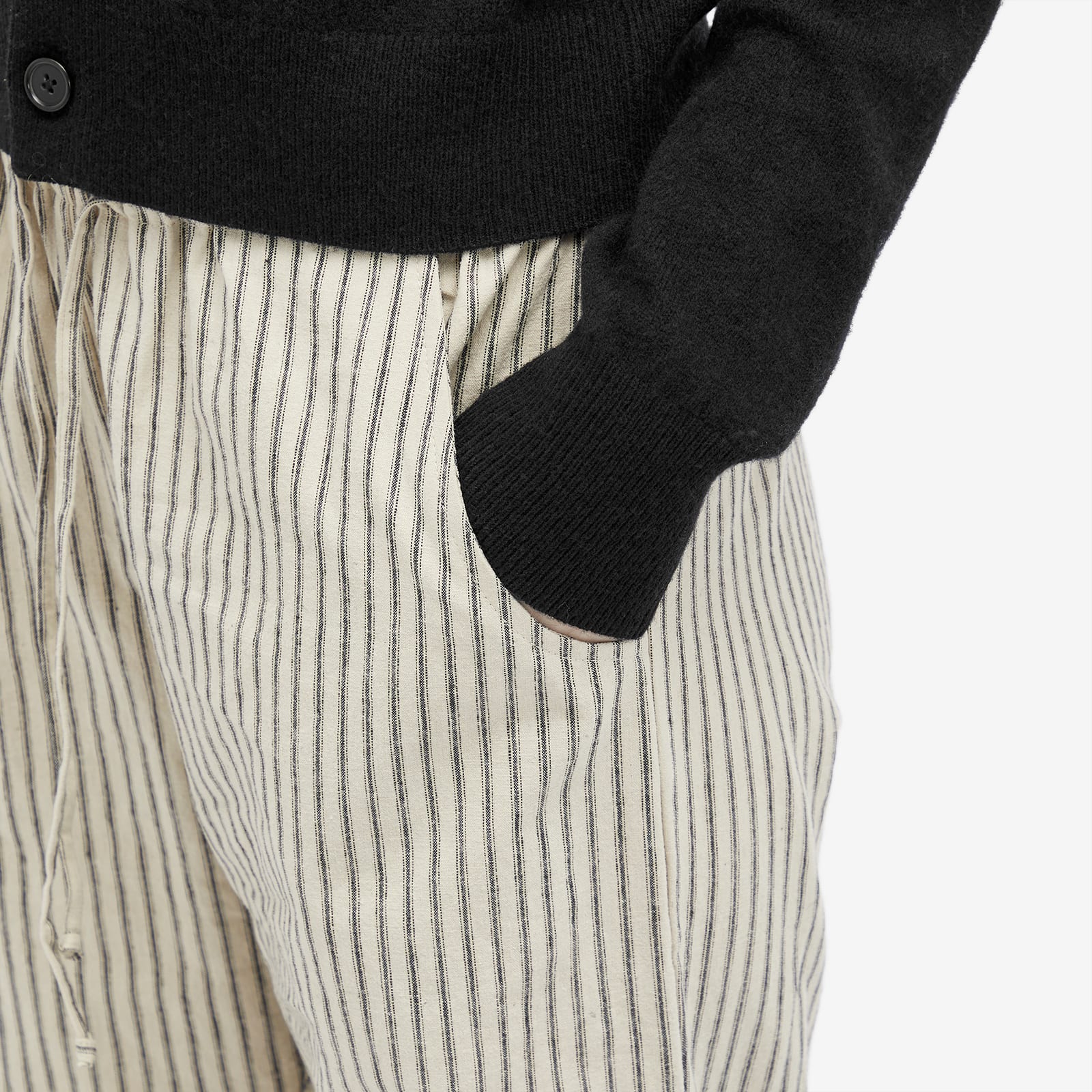 Women's Linen Stripe Drawstring Pant in Stone Stripe