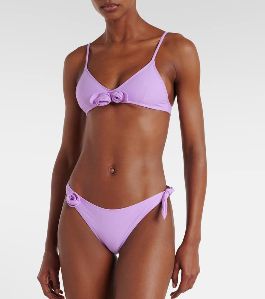 Flower floral-appliqué bikini top