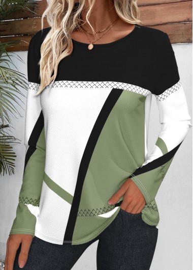 Modlily Grey Patchwork Plus Geometric Print T Shirt - 3X