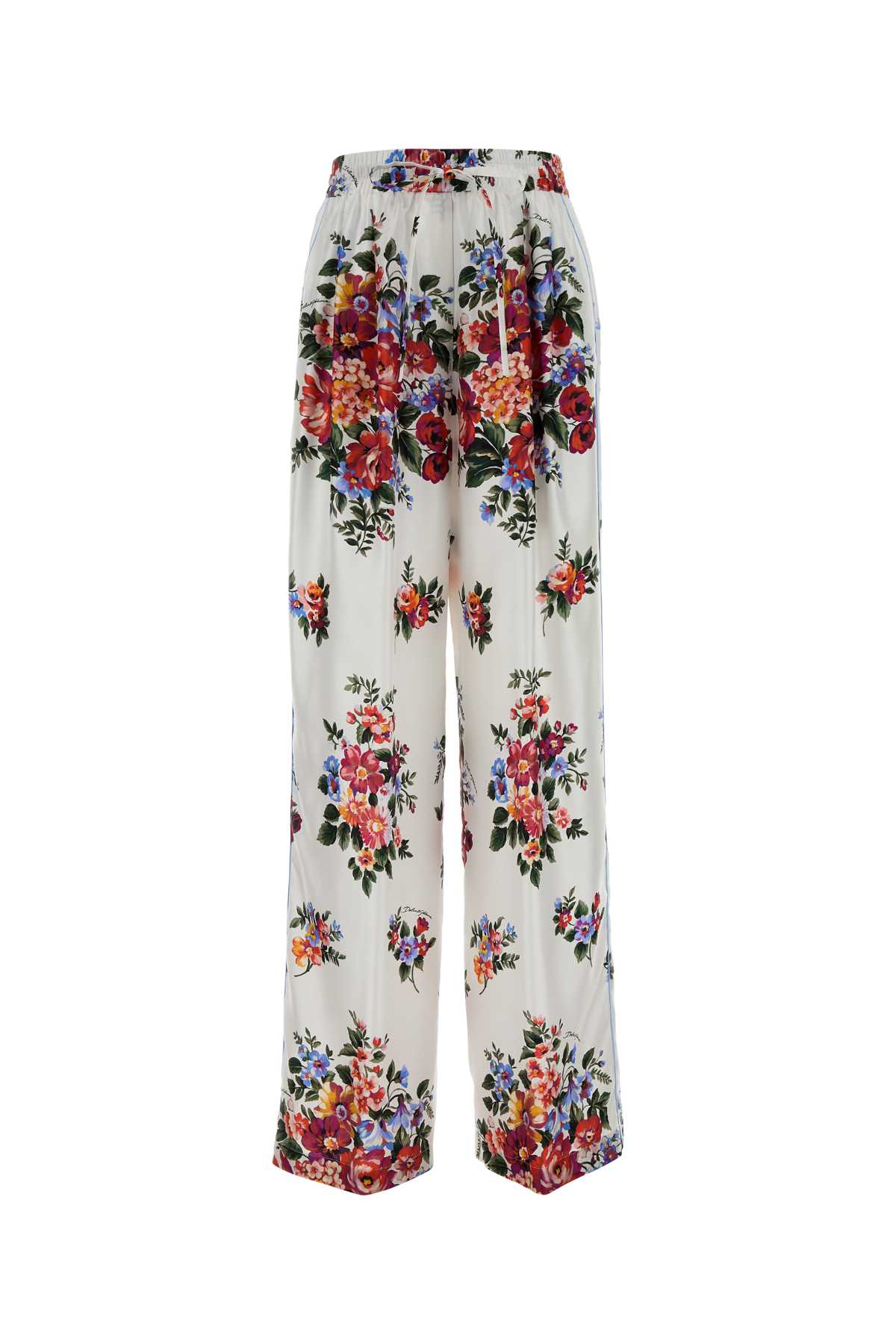 Floral Silk Trousers — White