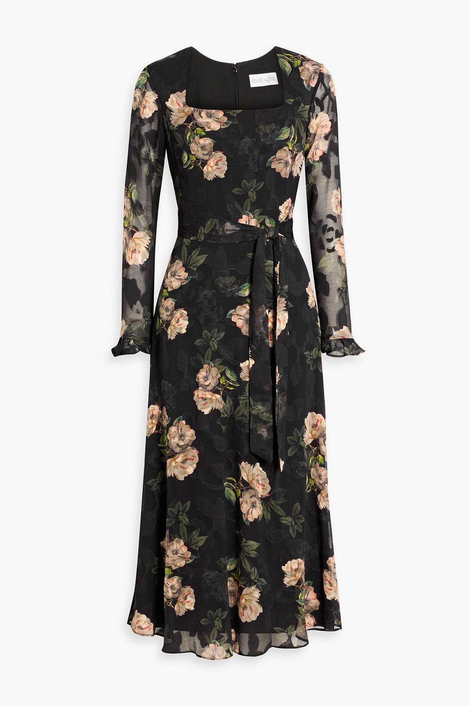 Floral-print fil coupé chiffon midi dress - Black - US 2