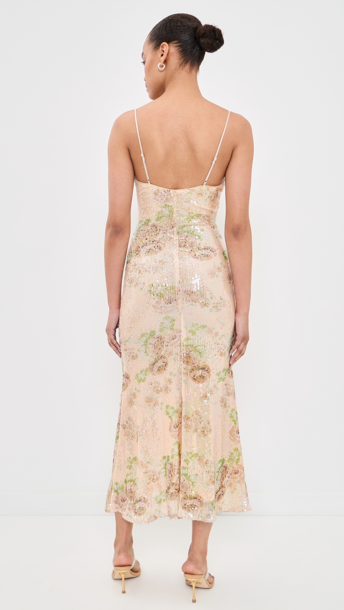 Adoni Sequin Mesh Midi Dress Beige Fl