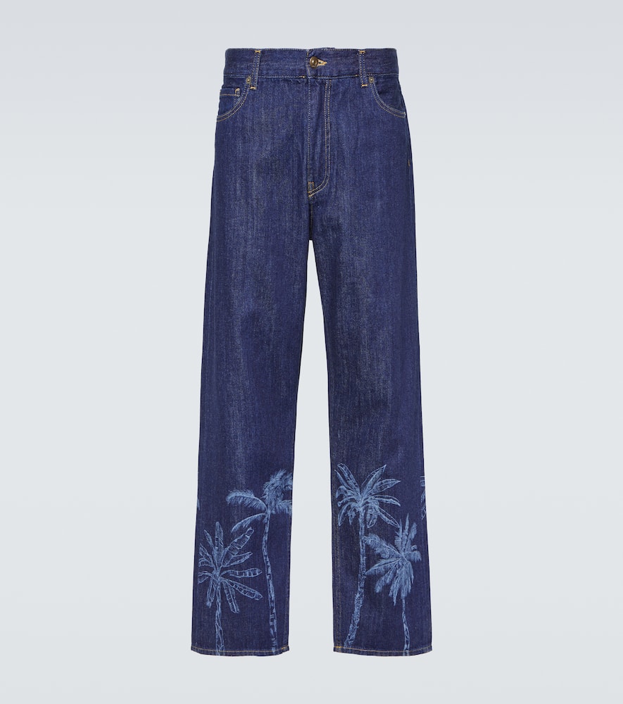 Jungle printed denim pants